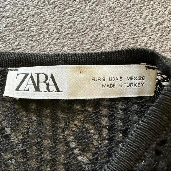 ZARA Black Crochet Knit Textured Dress Small - Picture 3 of 11